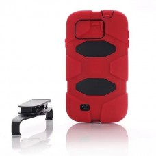 Samsung Galaxy S4 - Heavy Duty Hybrid Silicone PC Defender with Belt Clip Stand Protective Phone Cover Case - Red
